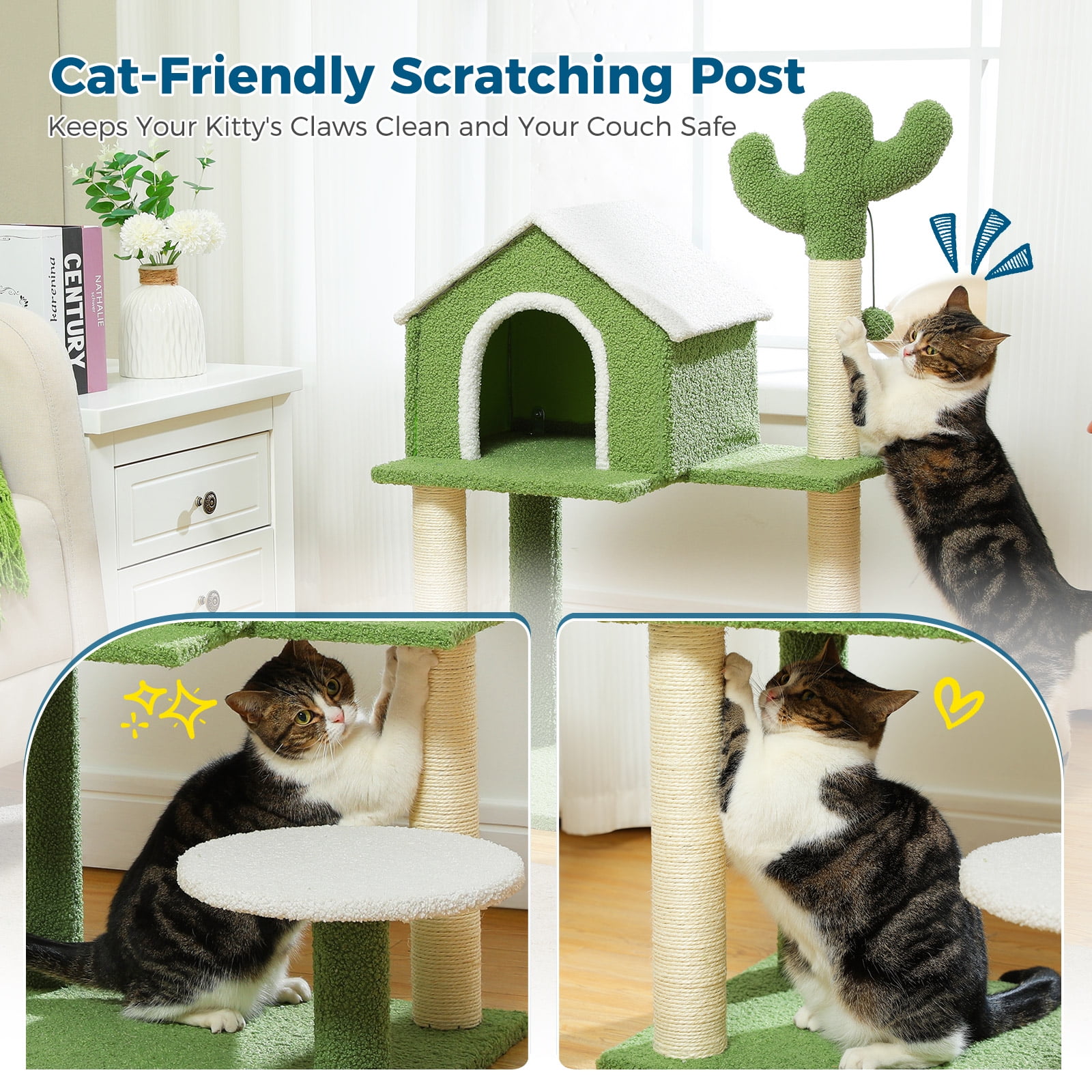 Made4Pets Cat Tree with Cozy Cat Condo and Scratching Post, 21.3"x15.6"x34.5"