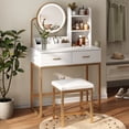 thumbnail image 6 of VEANERWOOD Vanity Desk with Lights and Round Mirror, Modern Vanity Makeup Table with 2 Drawers, White, 6 of 11