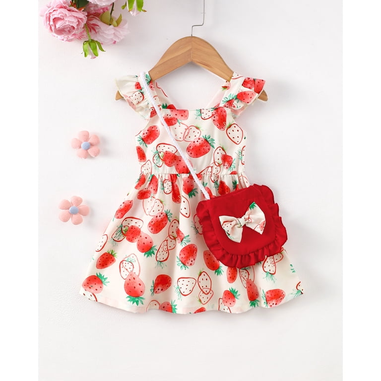 Baby Girls Clothes Infant Girls Strawberry Dress 12 Months Girls Summer Dress 18 Months Girls Sundress Sleeveless Dress with Cute Bag Red