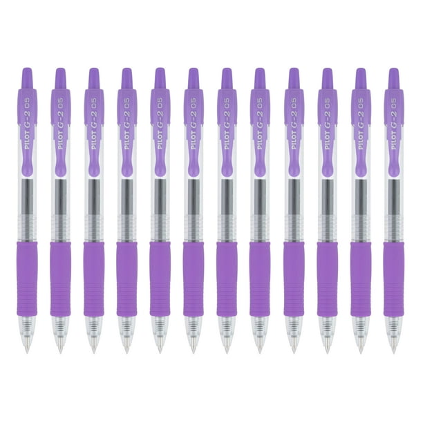 Bolígrafo de gel PILOT G2 retráctil de punta extrafina, color morado, 0,5 mm
