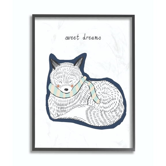 The Kids Room by Stupell Sweet Dreams Cartoon Scarf Fox Framed Giclee Texturized Art