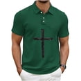 thumbnail image 3 of Ceisia Men's Short Sleeve Casual Printed Top Waffle Knit Half Button Placket Vintage Fashion Breathable Collared Shirt Gifts for Father Green M, 3 of 4