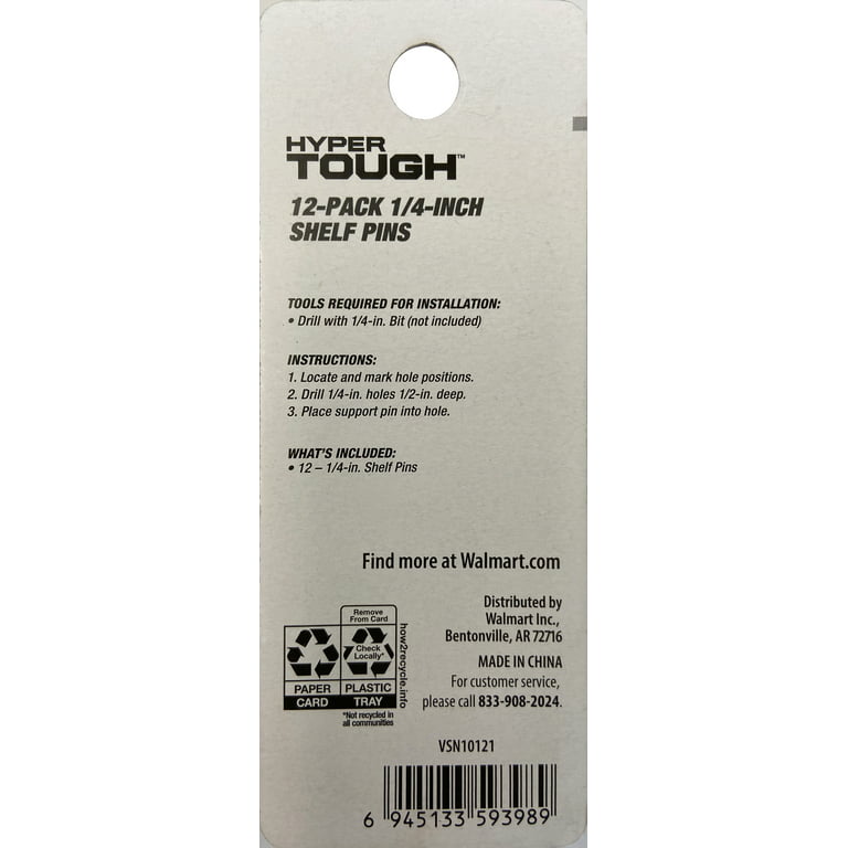 Hyper Tough VSN10121 1/4 in. Shelf Pin, Zinc Plated, 12 Pack