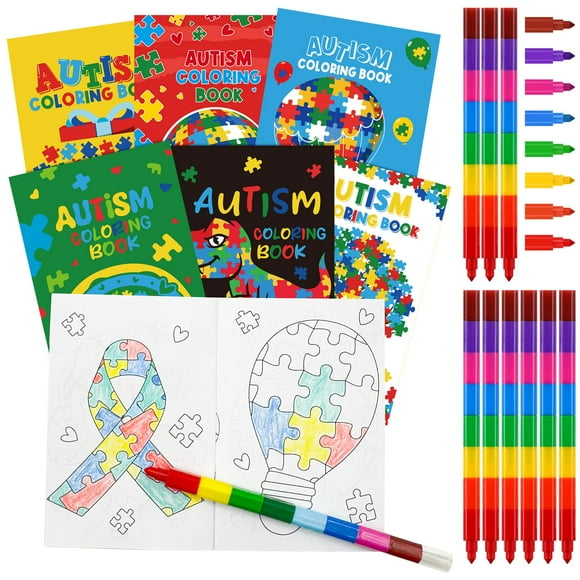 Juego de libros para colorear Autism Awareness con crayones, 24 piezas, Party