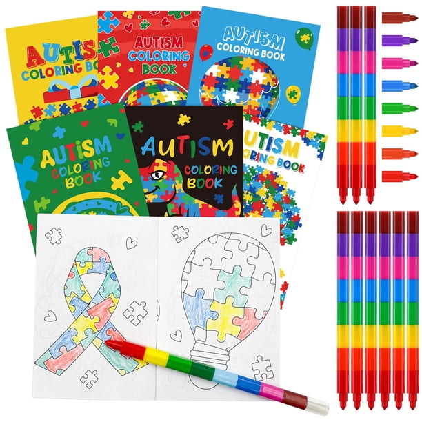 Juego de libros para colorear Autism Awareness con crayones, 24 piezas, Party
