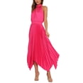 thumbnail image 2 of Faithtur Femmes Été Décontracté Midi Robe Unie Couleur Licou Robe Sans Manches Mode Irrégulière Ourlet Robe de Soirée, 2 of 5