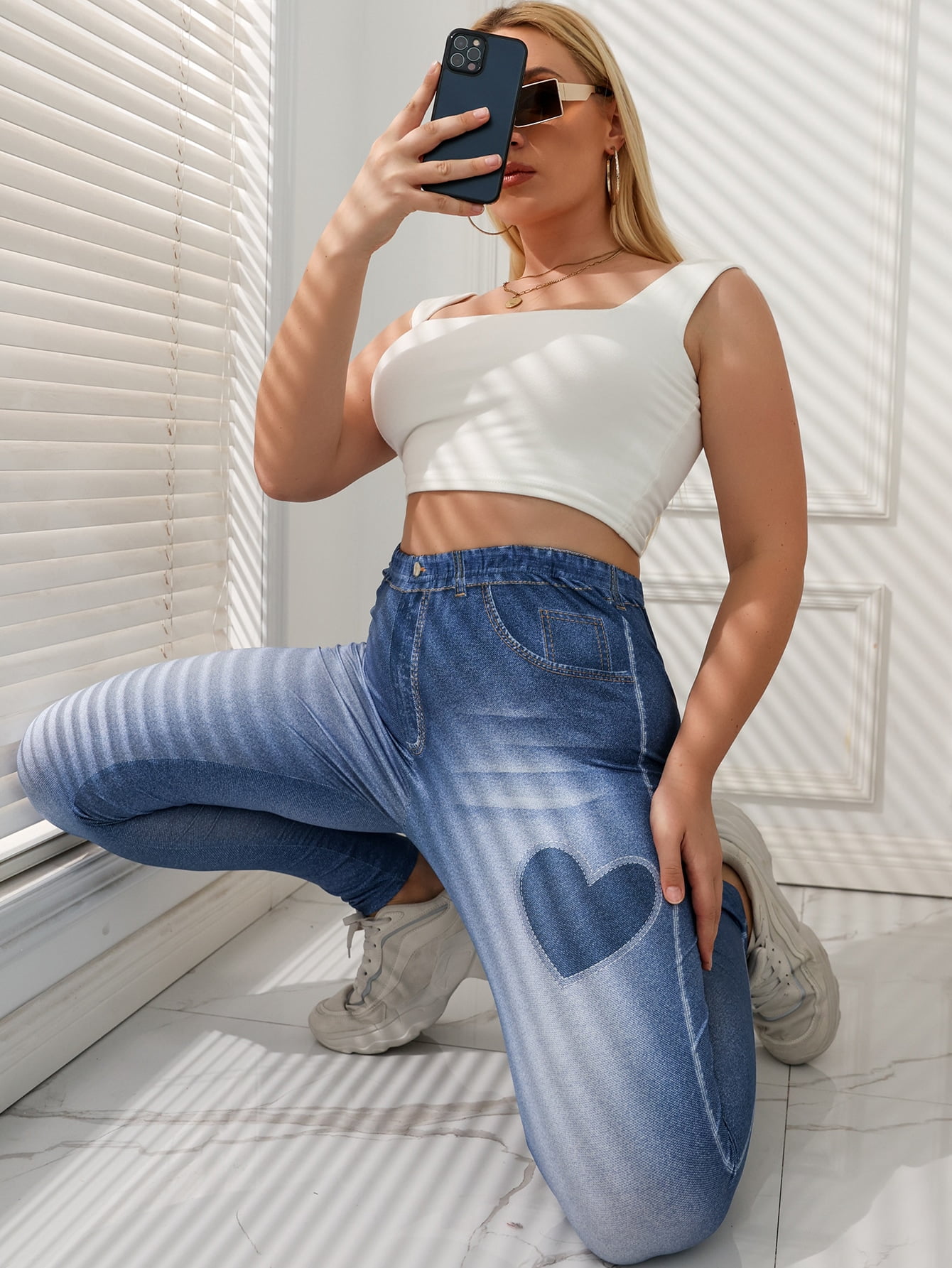 Women's Plus Heart Pattern Jeggings 