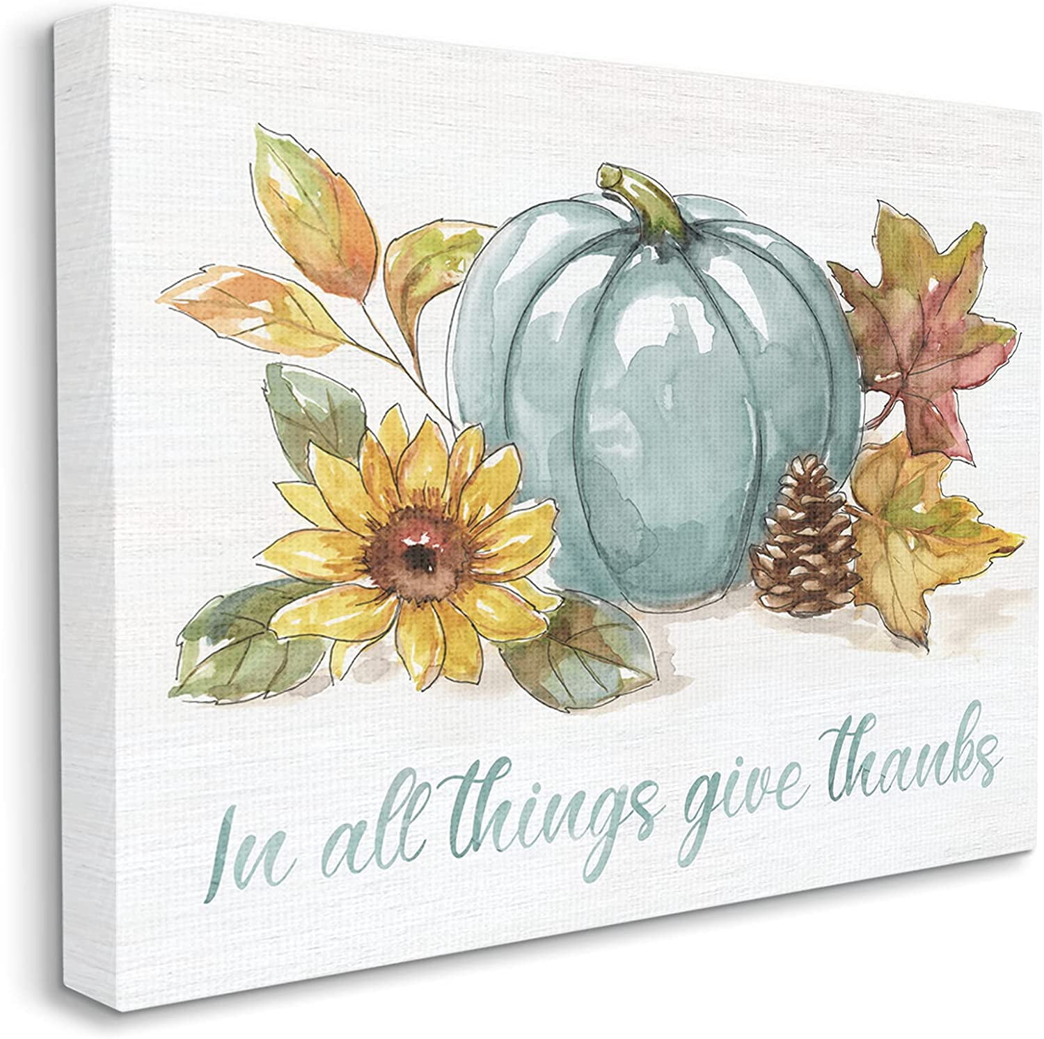 Stupell Indtries In All Things Give Thanks Sentiment Blue Pumpkin,20 x 16,Design by Nan