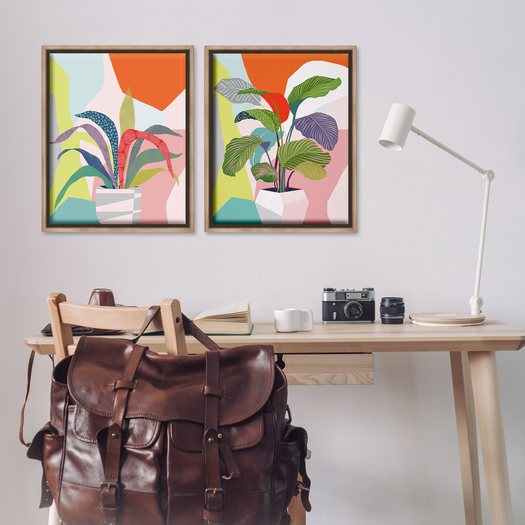 Stupell Industries Lively Patterned Plant Leaves Floral & Botanical Painting Brown Floater Framed Canvas Art Print Wall Art, 31 x 25, Set of 2