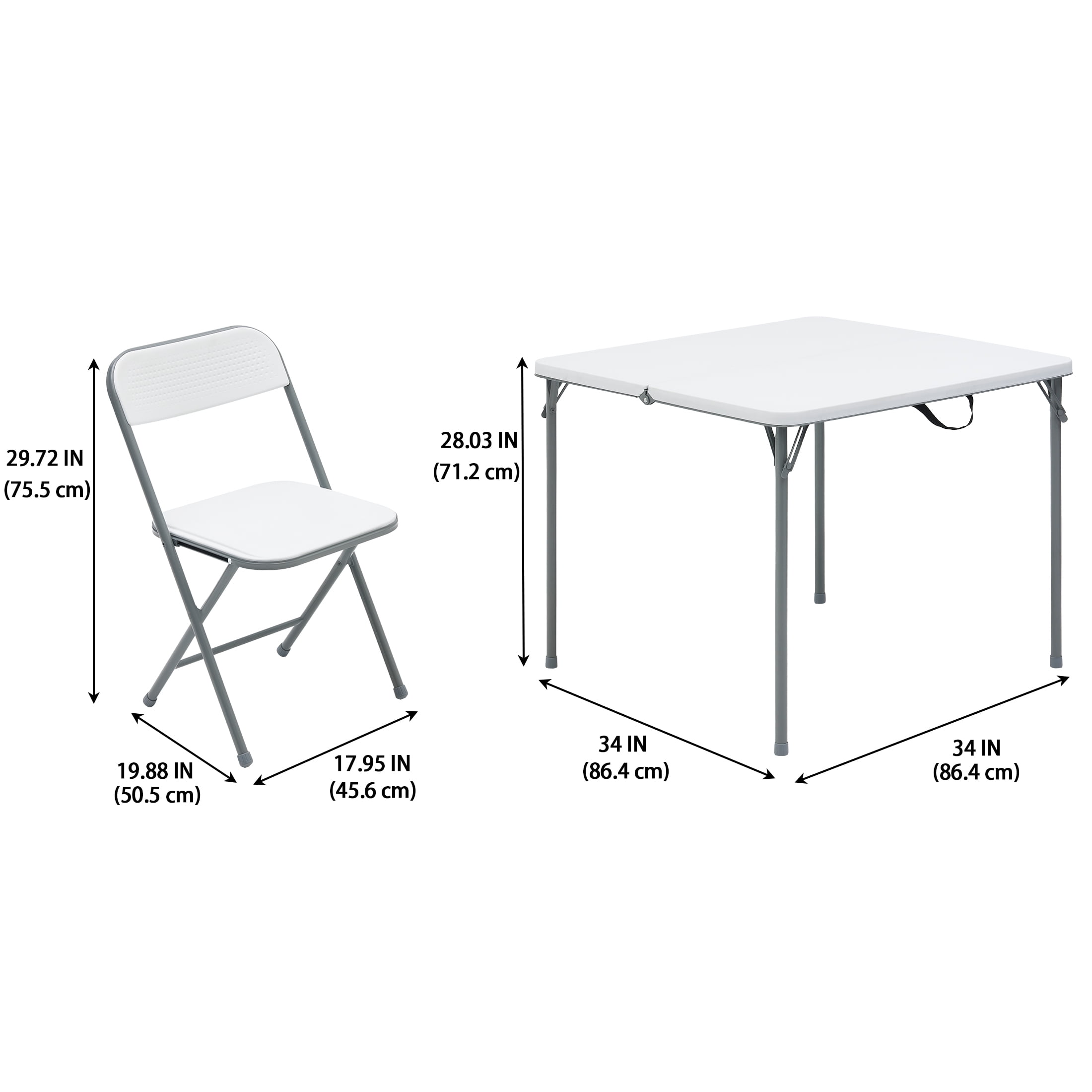 Mainstays 5-Piece 34" Square Centerfold Folding Card Table and 4 Folding Chairs Set, White