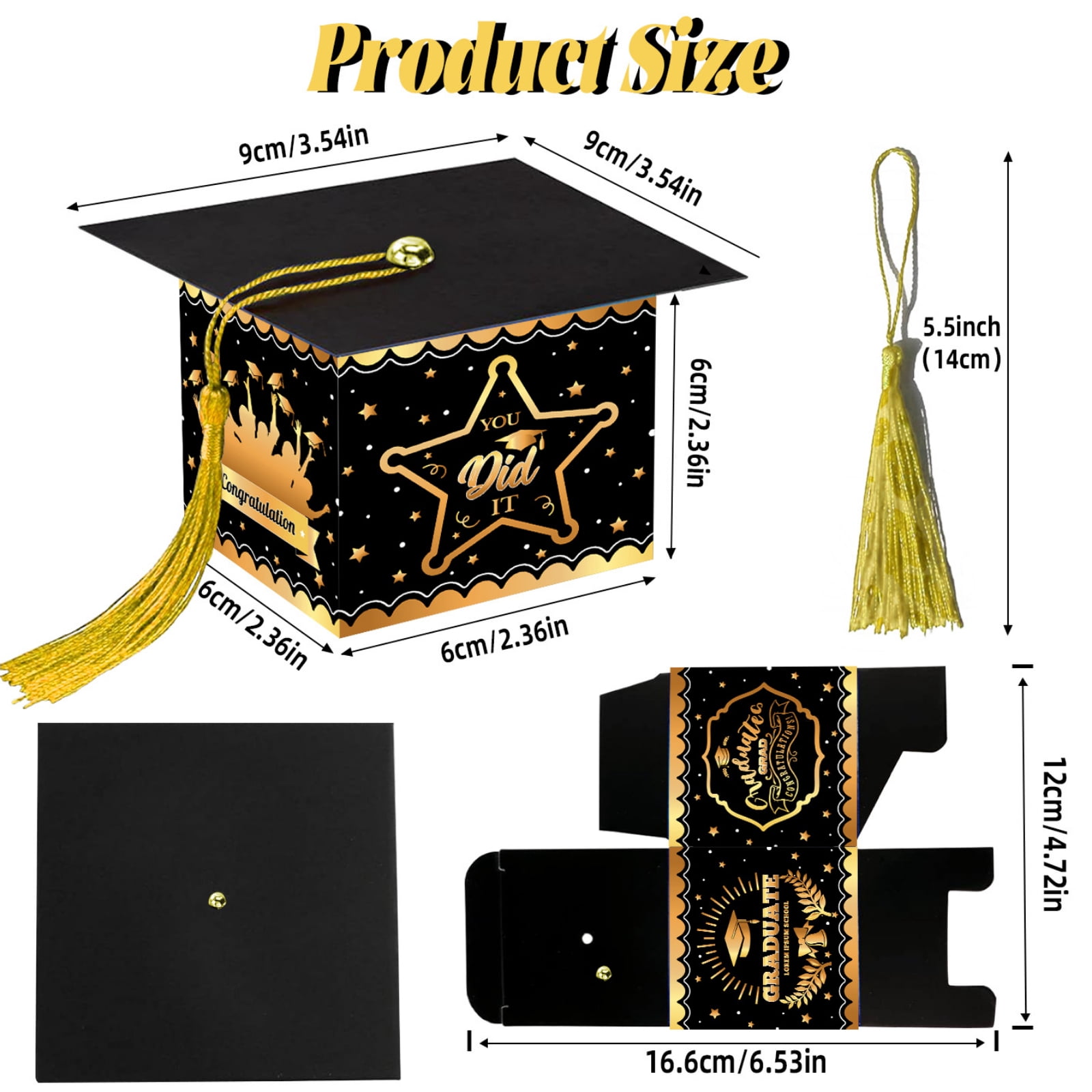 Graduation Doctoral Cap Box, Surprise Candy Packaging Bags & Gift Storage Bags for Graduation Party Favor Supplies (Black)