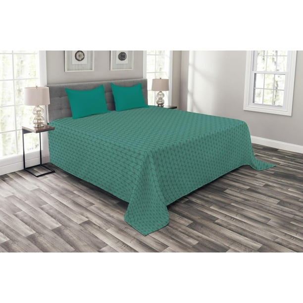 Teal Bedspread Set King Size, Knitting Inspired Pattern Sewing and
