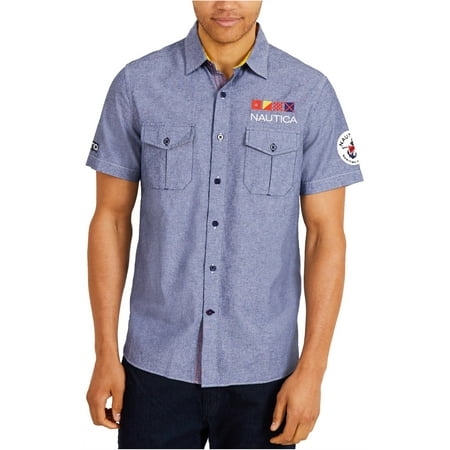 Nautica Mens Chambray Woven Button Up Shirt