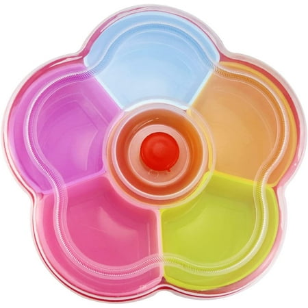 

Separable Colored Flower Shaped Fruit Bowl Snacks Bowl Candy and Nut Serving Container Appetizer Tray with Lid 6 Compartment Plastic Food Storage Organizer