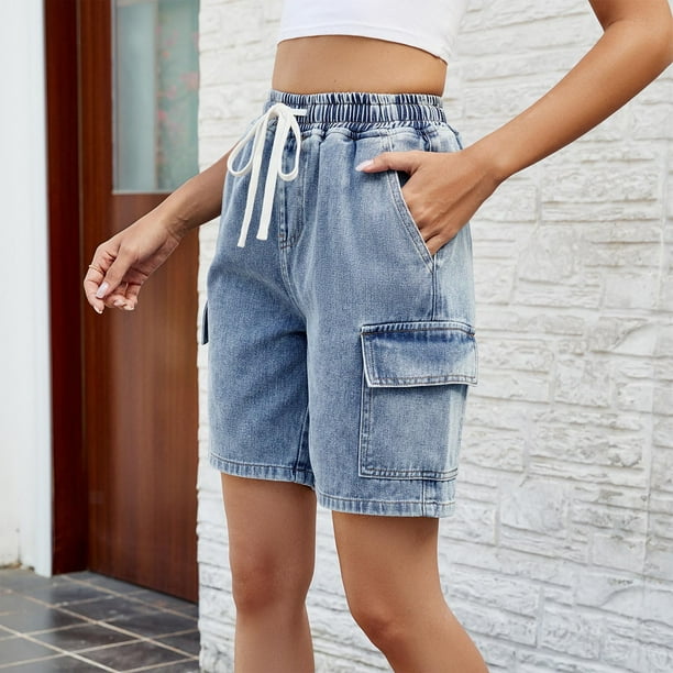 High waisted jean shorts knee length best sale