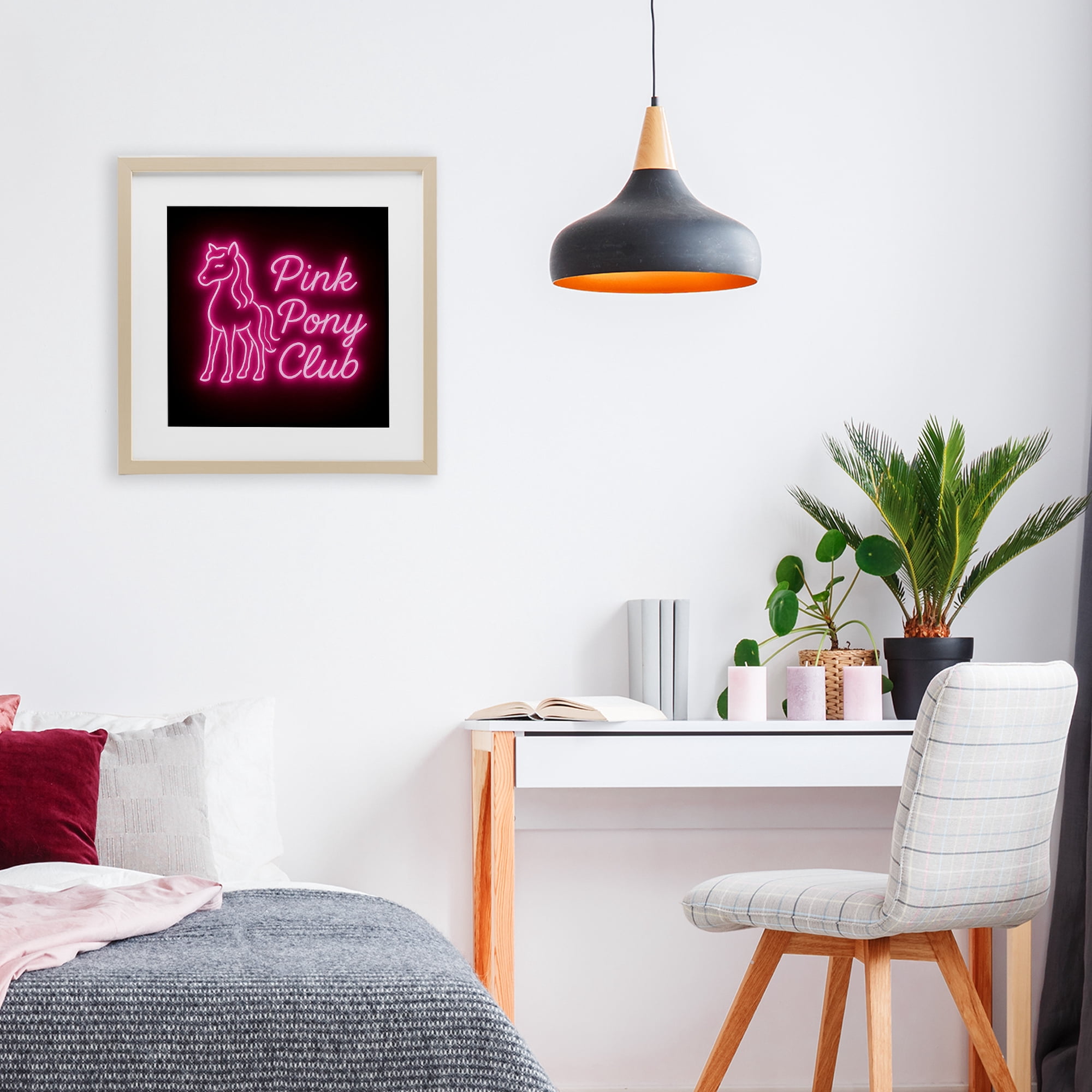 Stupell Industries Pink Pony Club Neon Birch Framed Print Under Glass, design by Grotto Studios