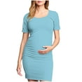 thumbnail image 2 of Pitauce Maternity Short Sleeve Bodycon Dress Pregnancy Crew Neck Side Ruched Dress Summer Casual Dresses for Daily Baby Shower, 2 of 7