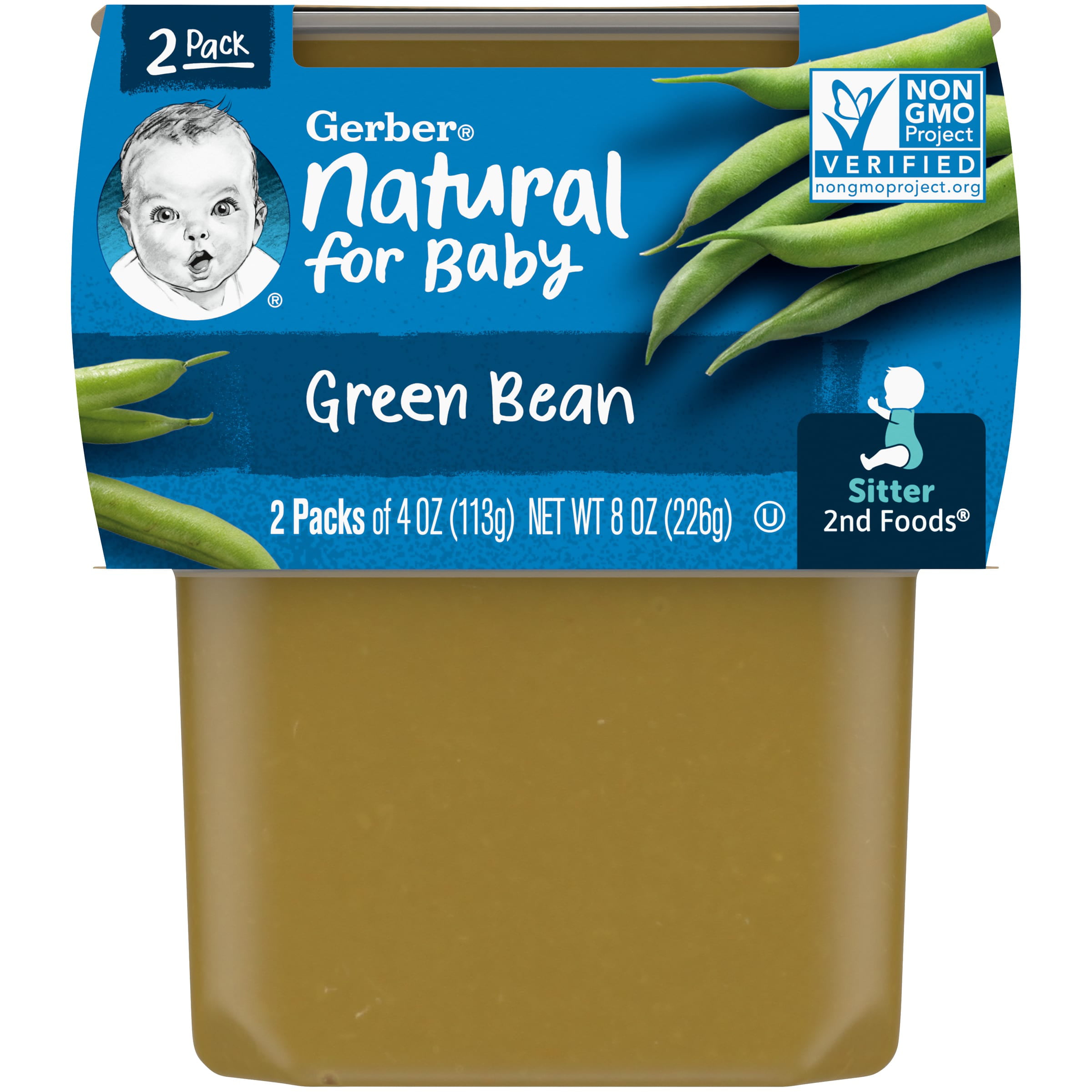 Gerber 2nd Foods Natural for Baby Baby Food, Green Bean, 4 oz Tubs (2 Pack)