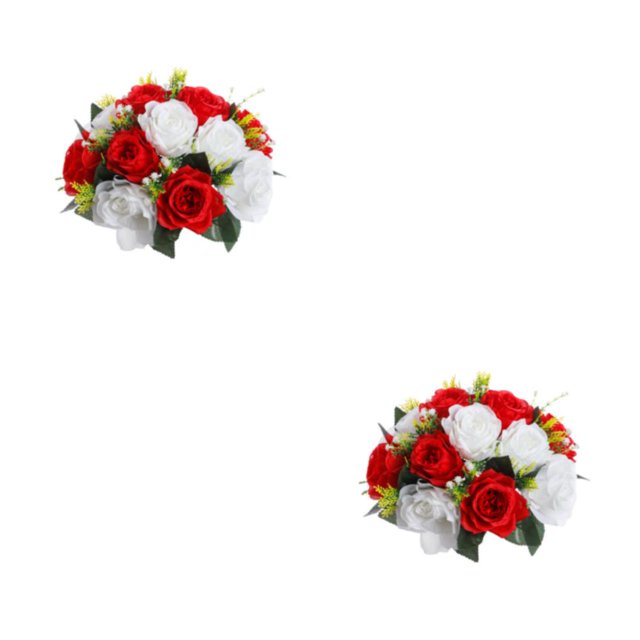 Ruiboury Exquisite And Elegant Fake Flower Ball Arrangement Bouquet For Beautiful Home Decor Rose Props red 2Set