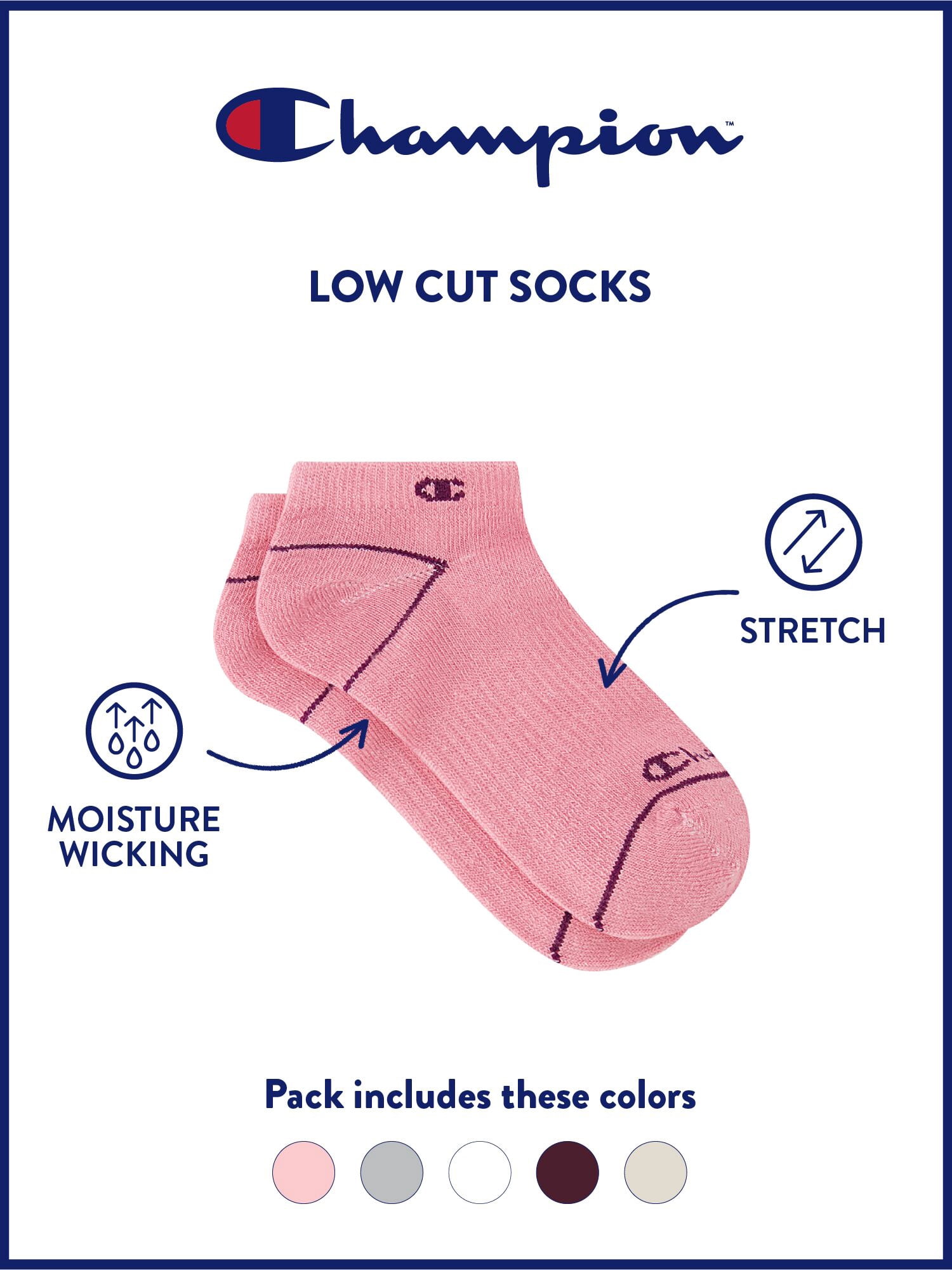 Champion Girls Lightweight Performance+ Kid Low Cut Socks, 10 Pack, Sizes S–L
