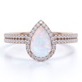 thumbnail image 1 of JeenMata Anillo de Bodas Antiguo de 1,5 Uds con Forma de Pera de Ópalo de Fuego y Moissanita Engastado en Oro Rosa de 18 K sobre Plata, 1 of 9