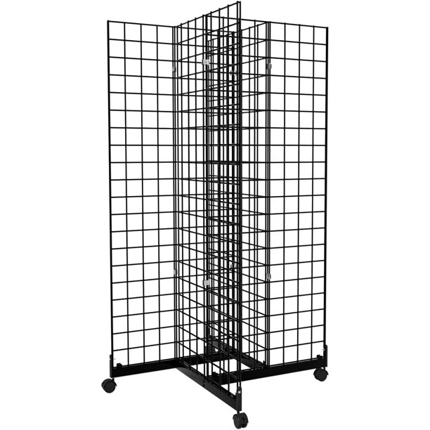 5' x 2' Wire Grid Panel Tower, 4Way Grid Wall Display Rack with