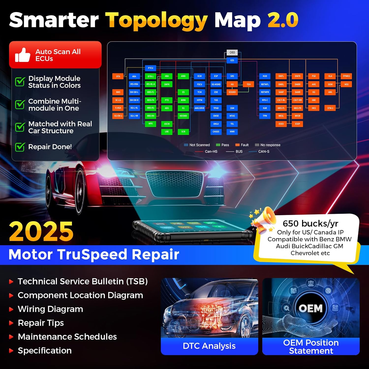 Autel MaxiSys ULTRA Lite S Auto Diagnostic Scanner w/ MV480、BT506. 2-Year Update,Same as MaxiSys Ultra Up of MS919 MS909 Elite 2 Pro, Topology 2.0