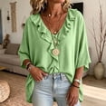 thumbnail image 4 of Setooff Solid Ruffle V Neck Loose Womens Tops, Lightweight Cotton Linen Blend 3/4 Length Sleeve Casual Trendy Womens Shirts, 4 of 7