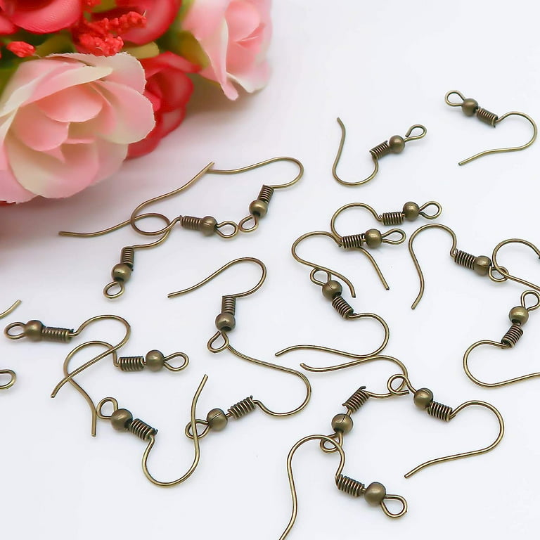 TOAOB 100pcs Earring Hooks Hypo Allergenic French Ear Wires with Ball and Coil 18mm Antique Bronze Fish Hook Earrings Making Supplies Jewelry
