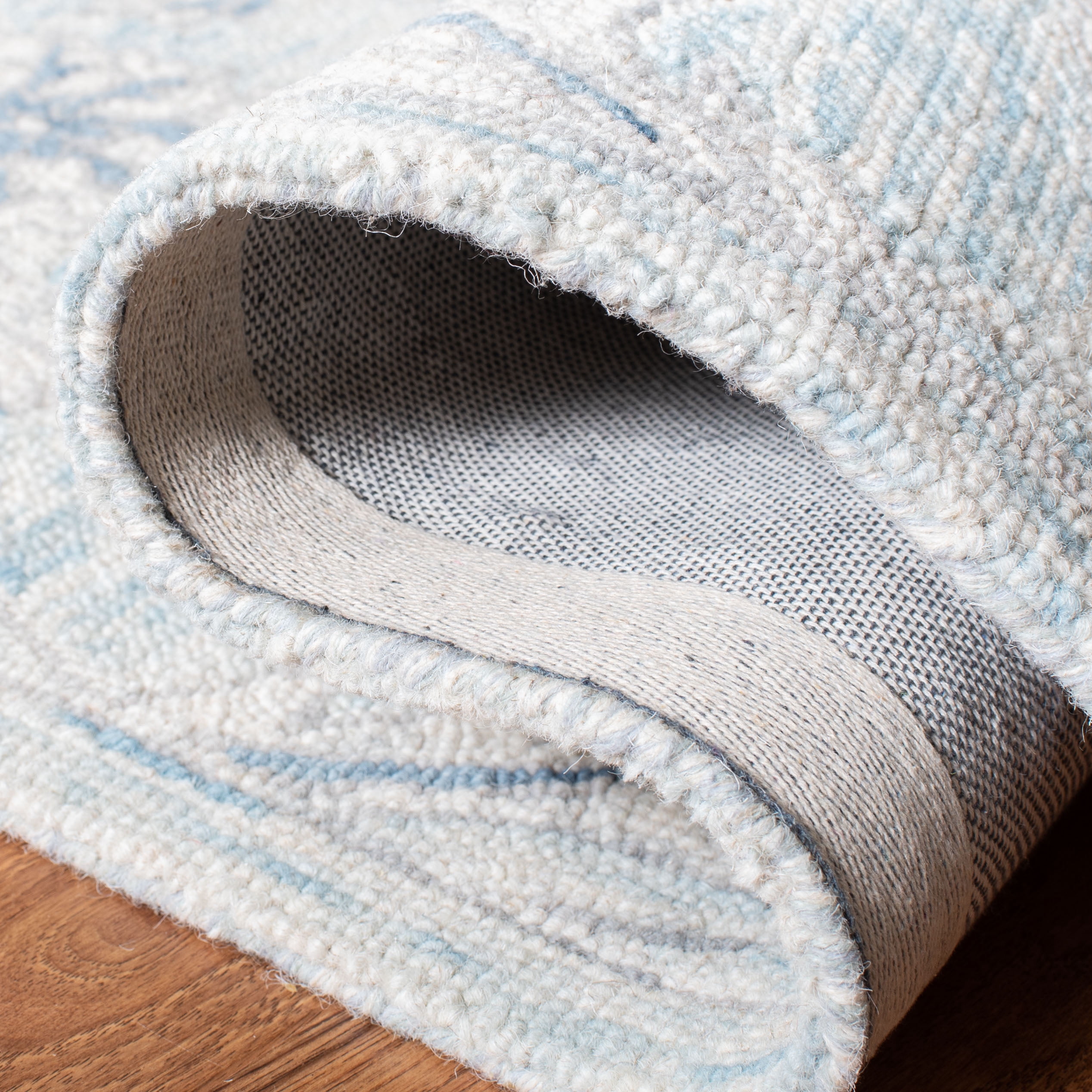 SAFAVIEH Micro-Loop Carl Floral Overdyed Wool Area Rug, Light Blue/Ivory, 9' x 12'
