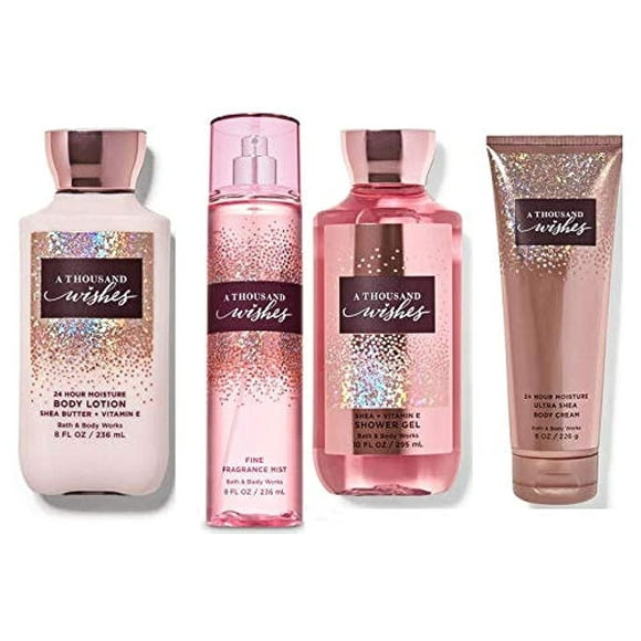 Ensemble Cadeau Mille Souhaits - Lotion pour le Corps, Gel Douche, Crème pour le Corps, Brume Parfumée Fine - Taille Complète