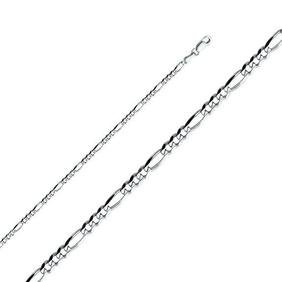 Solid 14k White Gold 3.1MM Figaro Concave Chain Necklace With - 20 Inches