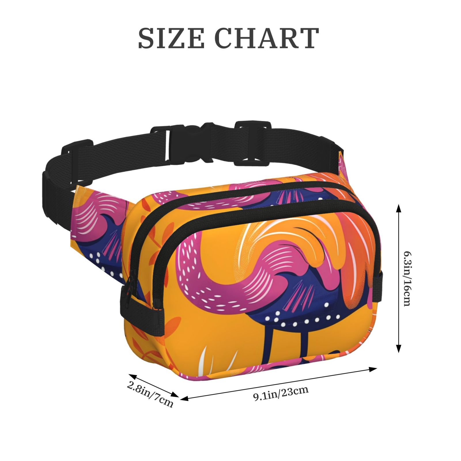 Picia Vibrant Flamingo Illustration Print Square Double-Layer Waist Bag Mini Adjustable Waist Belt Bag Exercise Running Travel Hiking
