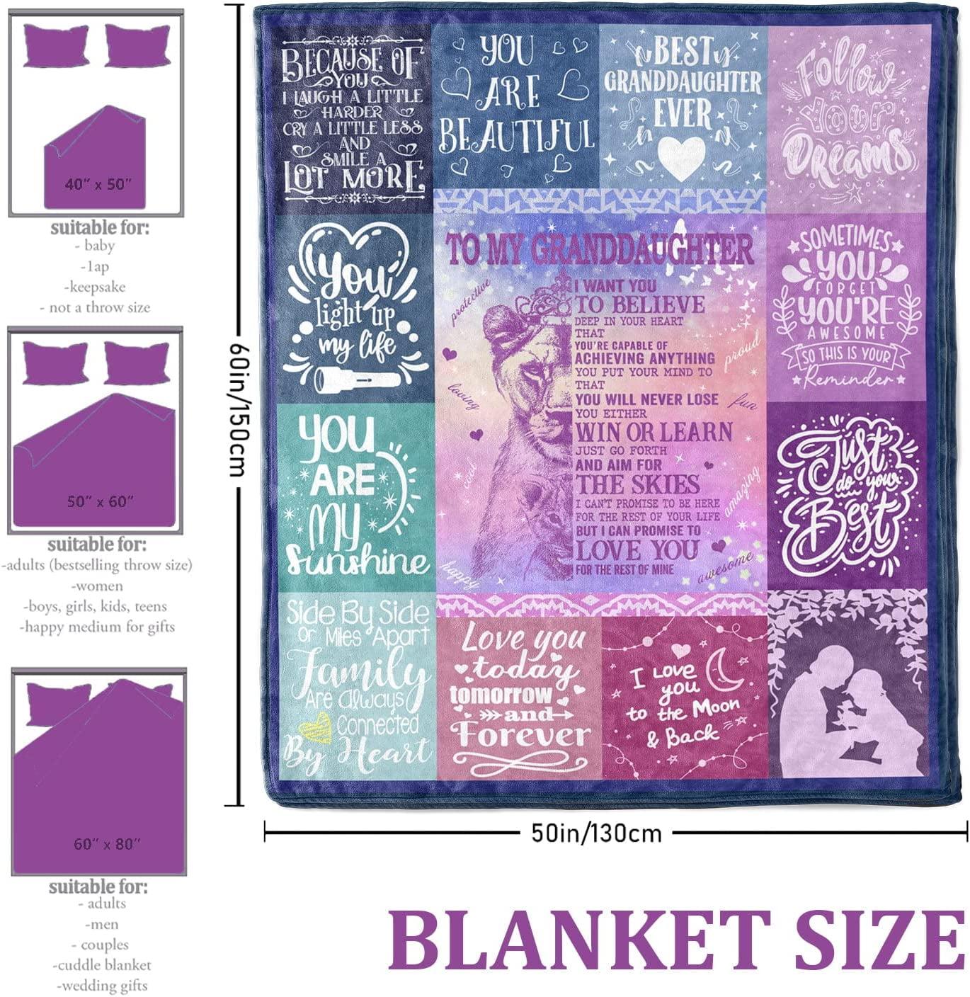 Granddaughter Blanket from Grandma, to My Granddaughter Gifts from Grandma, Granddaughter Gifts for Birthday Graduation Christmas Ultra-Soft Flannel Fleece Throw Blanket 50"x60"