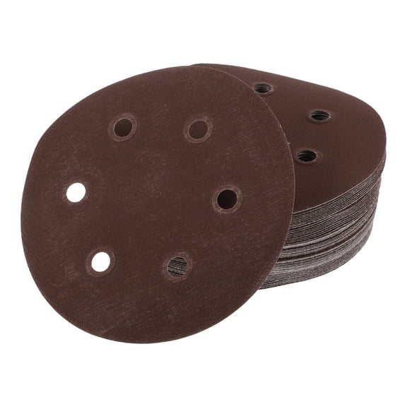 Unique Bargains 50 Pcs 6inch 6 Hole 600 Grit Universal Sanding Discs - Round Hook and Loop Sandpaper - White Paper Red