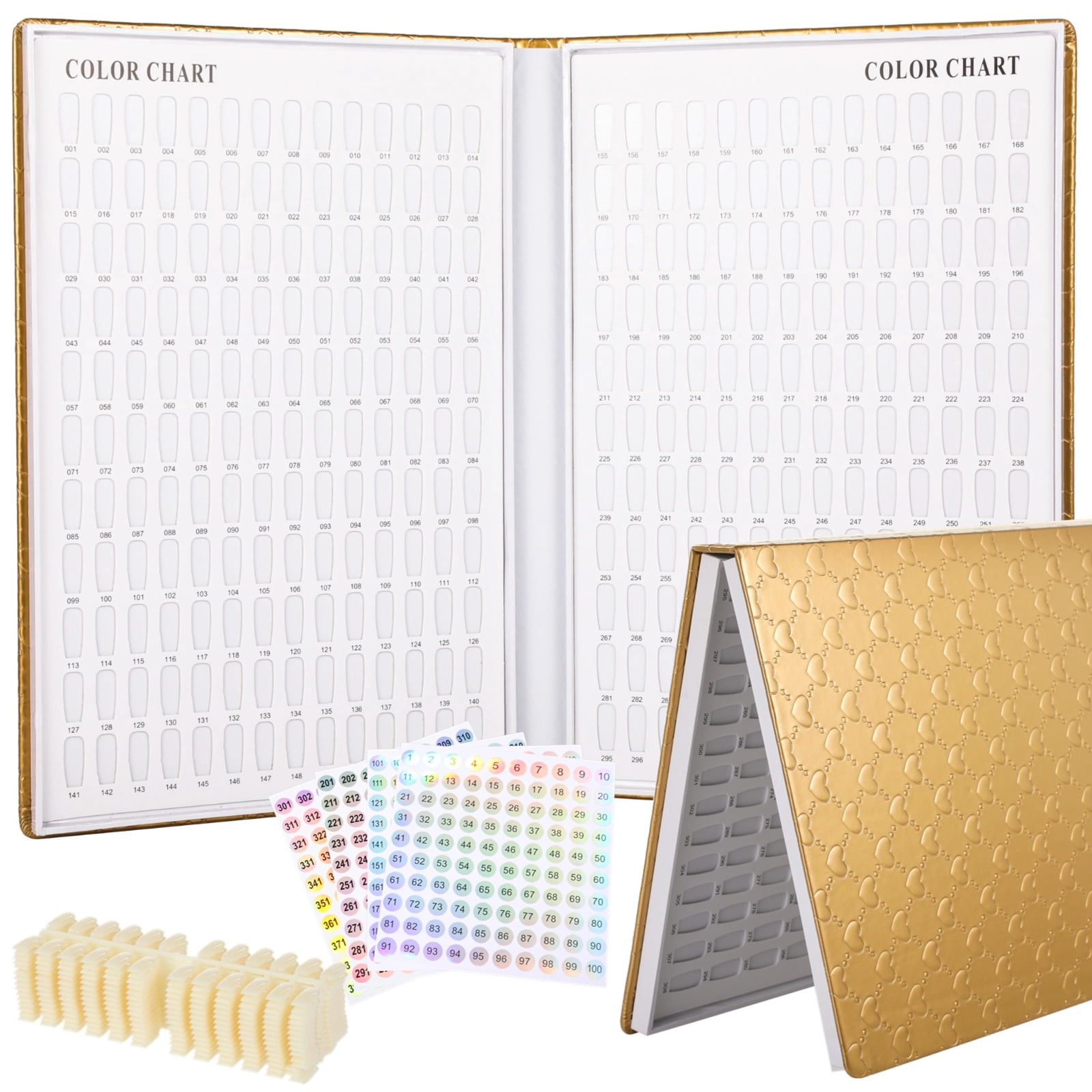 308 Nail Colors Display Book, Nail Gel Polish Organizer Book, DIY Nail Color Chart with 360 False Nail Tips & 1-400 Numbered Stickers
