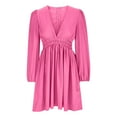 thumbnail image 5 of IROINNID Formal Dress for Women Wedding Guest Evening Party Formal Dress Winter V-Neck Solid Long Sleeve Button Long Dress,Pink, 5 of 6