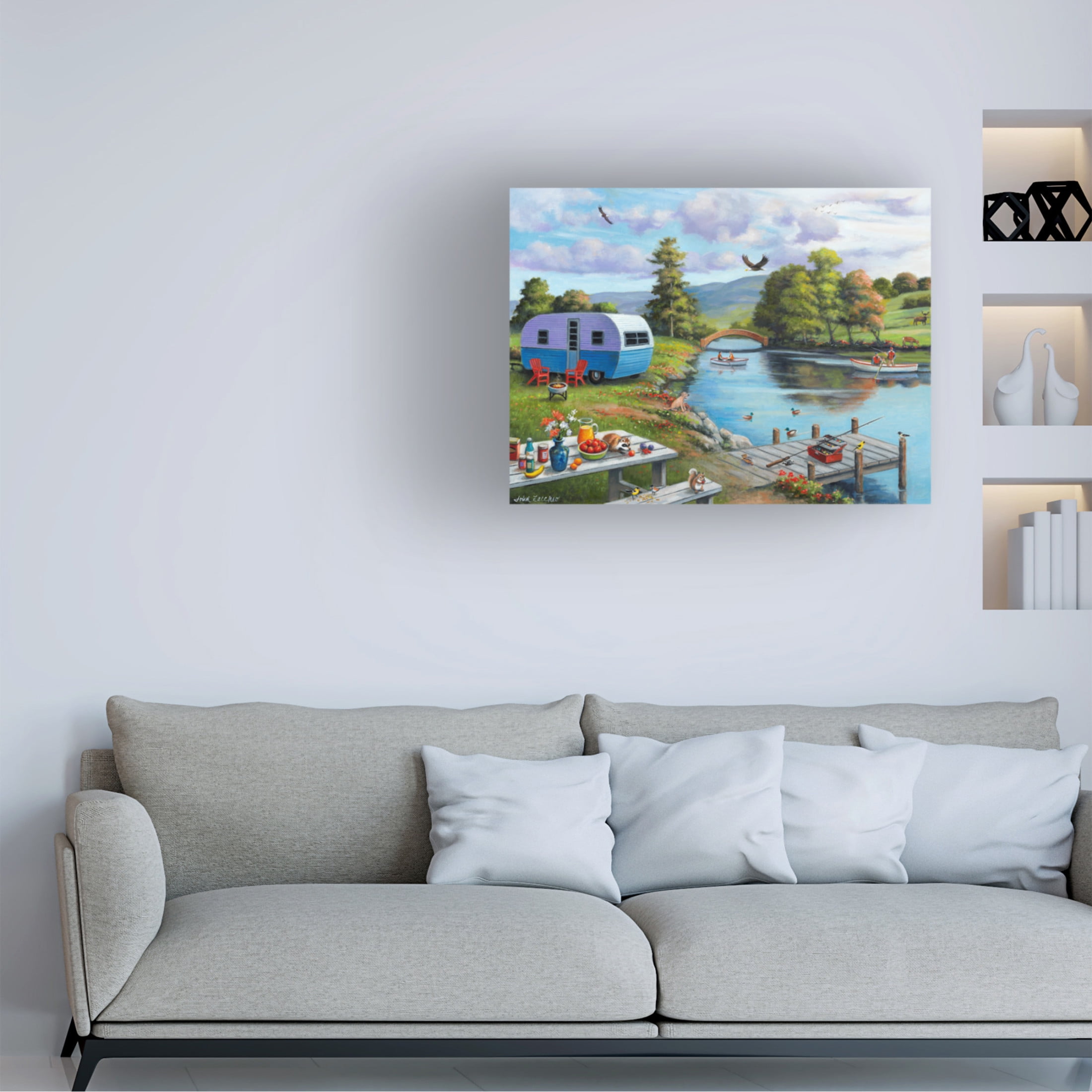 Canvas Wall Art - John Zaccheo 'Fishing on the River' Wall Art for Living Room, Bedroom, or Office Décor by Trademark Fine Art - 32 x 24 Inches