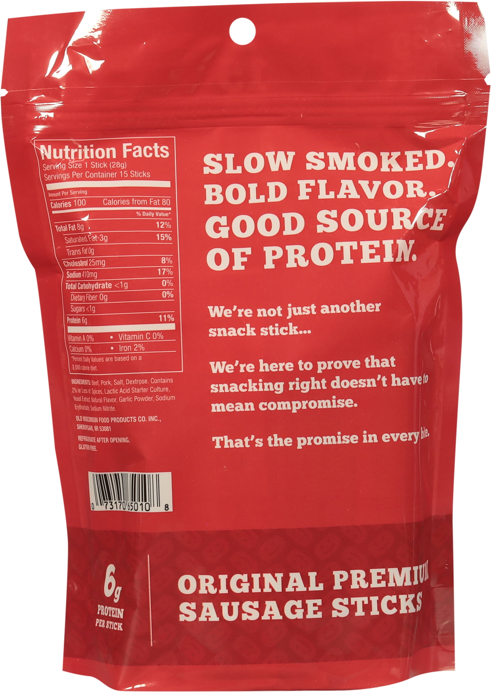 Yumbo  Premium Original Flavor Summer Sausage Deli Sticks, 1oz 15 Count Bag, Made by Old Wisconsin