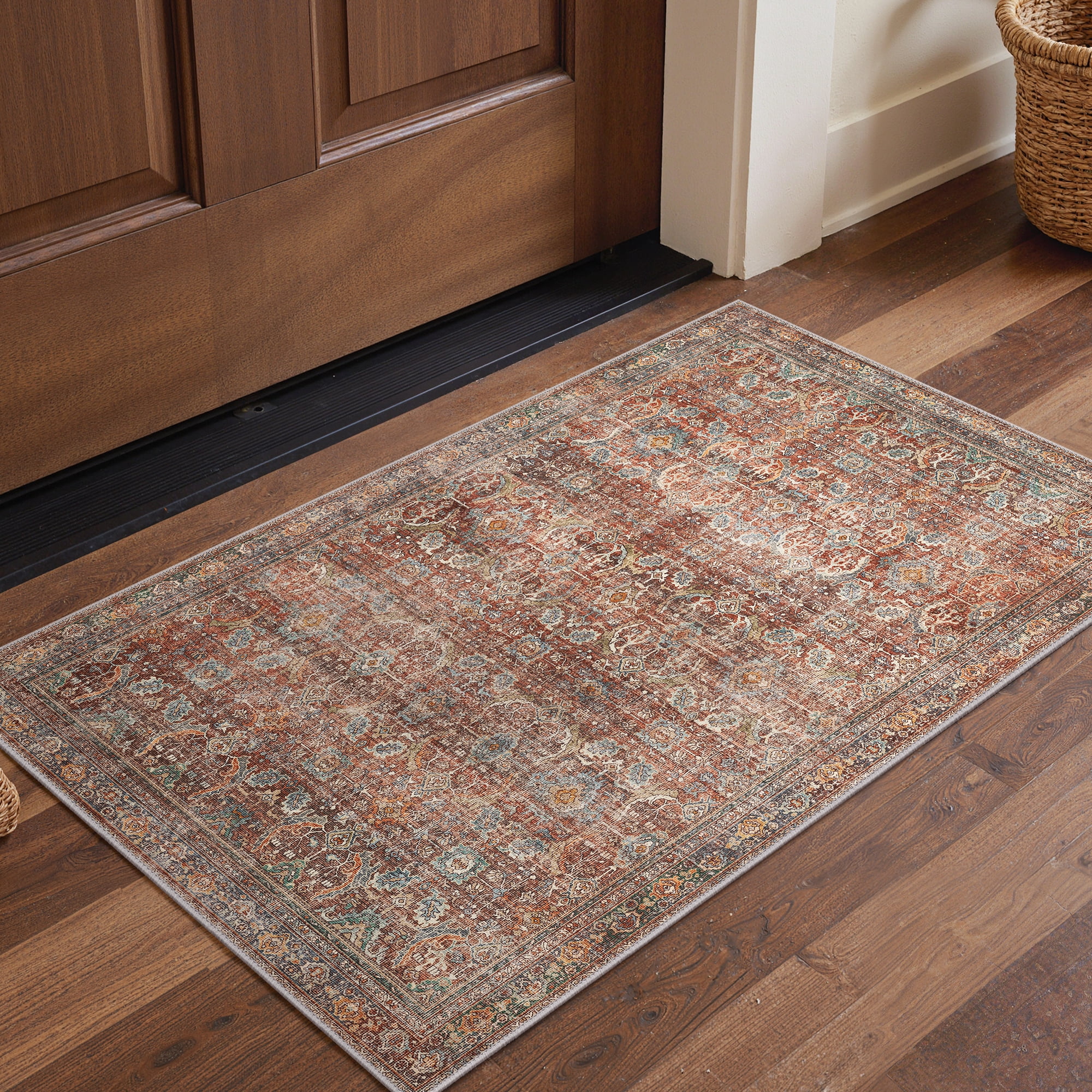 KUETH 2'x3' Area Rugs for Living Room, Non Slip Machine Washable Vintage Indoor Rug, Ultra Thin Chenille Print Rug for Bedroom Dining Room Home Office