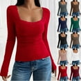 thumbnail image 1 of Tops de verano,Blusa de mujer, manga larga, cuello redondo, encaje, informal, color liso, tela de imitación, para uso diario y en casa, sopatenor, 1 of 8