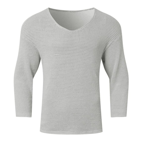 BVnarty Men's Waffle Knit Long Sleeve V-Neck T-Shirt Thermal Top Basic Shirts Gray XXL