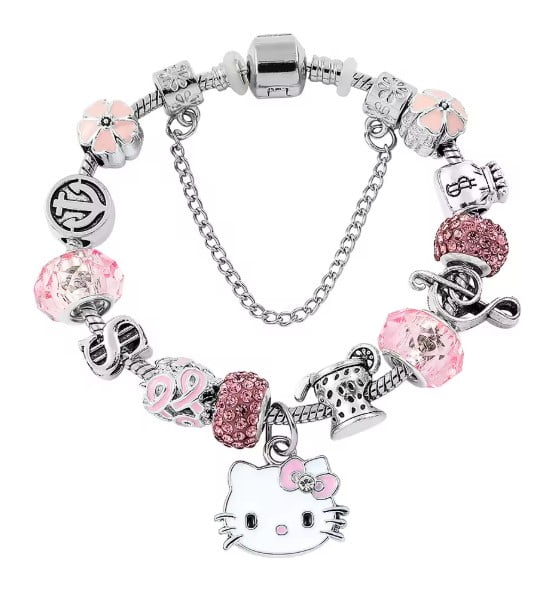 Cute Kitty Bracelet Charm Pink, one size, 12 charms bracelet