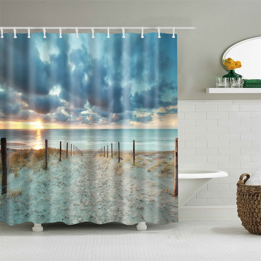 Shower Curtain Set With Hooks Natural Scenery Beach Road Far Away Sky Sunrise Sunset Desert Bathroom Decor Waterproof Polyester Fabric Bathroom Accessories Bath Curtain Blue Walmart Canada