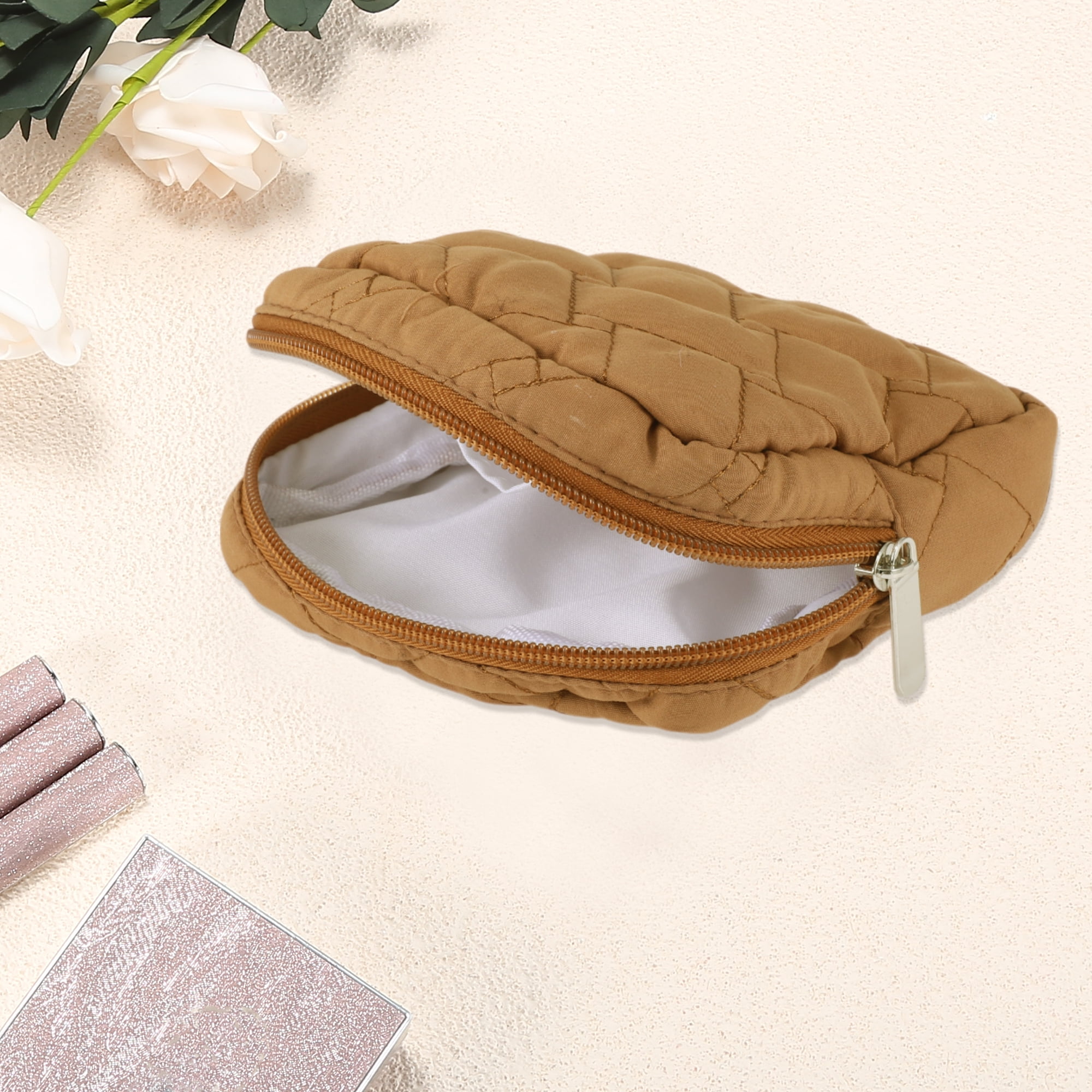 Unique Bargains 1 Pc Lady Portable Square Lipstick Bag for Outdoor Activities Deep Brown