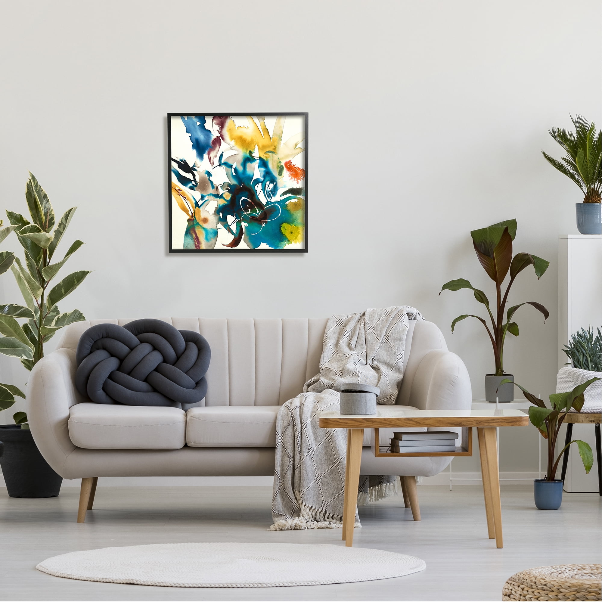 Stupell Industries Abstract Botanical Splash Botanical & Floral Painting Black Framed Art Print Wall Art, 24 x 24