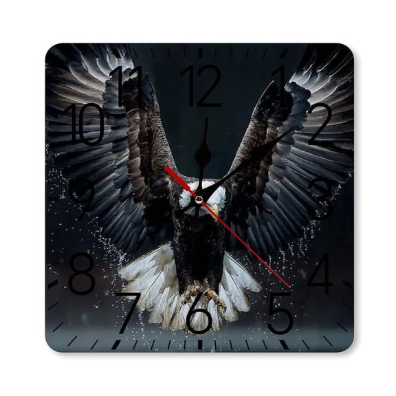 RKSupls 10×10inch Square Silent Wall Clock Wooden Frame, Eagle Wings Dark Scale Decorative Clock for Home Bedroom Living Room Office