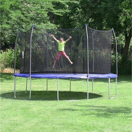 Skywalker Trampolines 16' Round Trampoline with Enclosure and Wind Stakes â€“ Blue
