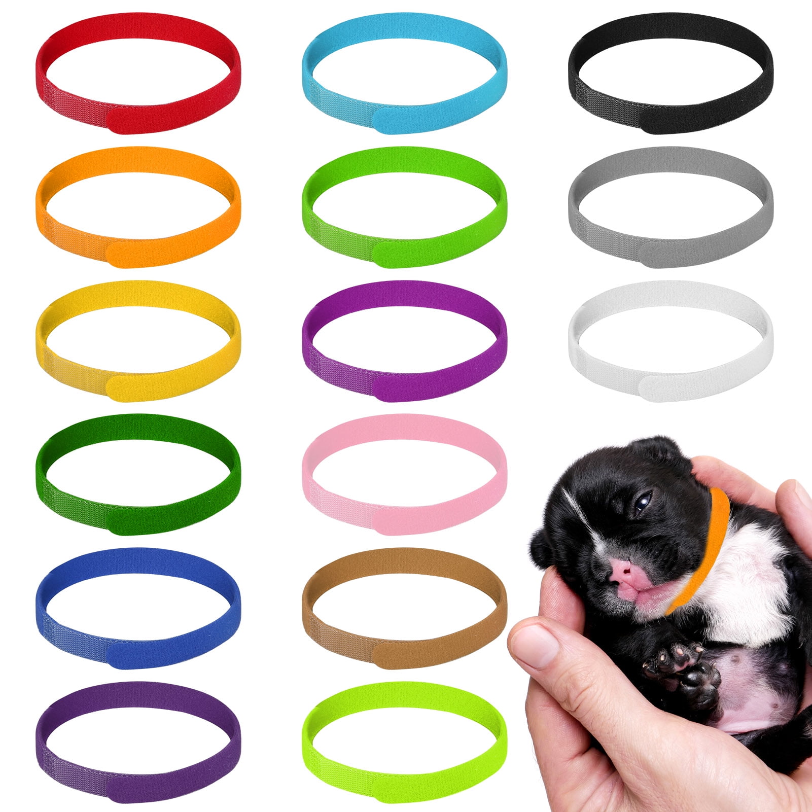 15 Colors Whelping Puppy Kitten ID Collars Bands Soft Adjustable & Resusable