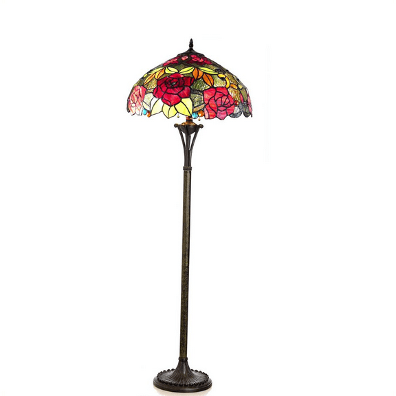 CHLOE Peggy Tiffany-style 2 Light Roses Floor Lamp 18" Shade